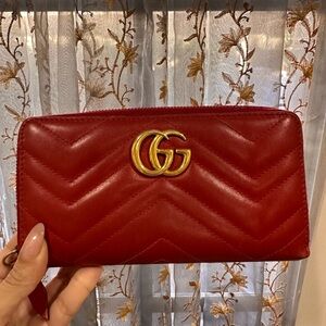 Gucci Red Leather Wallet with Gold Logo